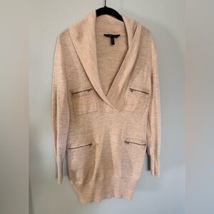 BCBG Maxazria Women’s Merino Wool Blend Multi Zipper Pocket Cowl Neck Sweater XS
